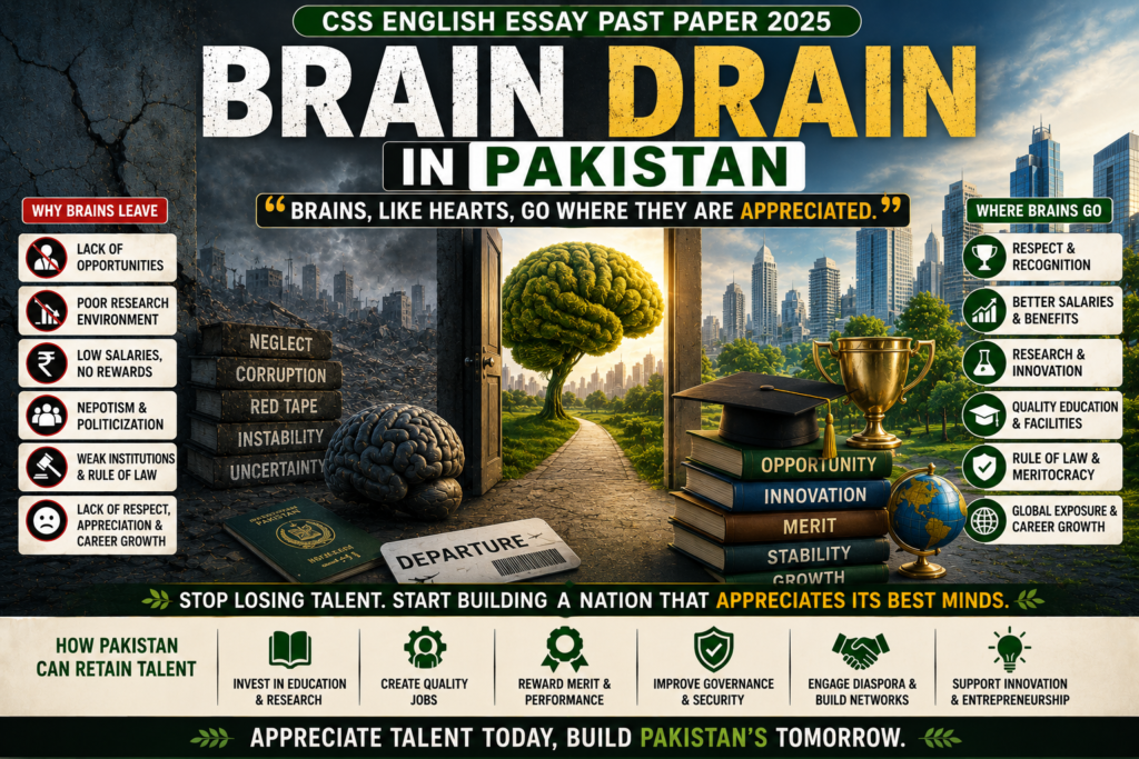 Brain Drain in Pakistan CSS English Essay Past Paper 2025