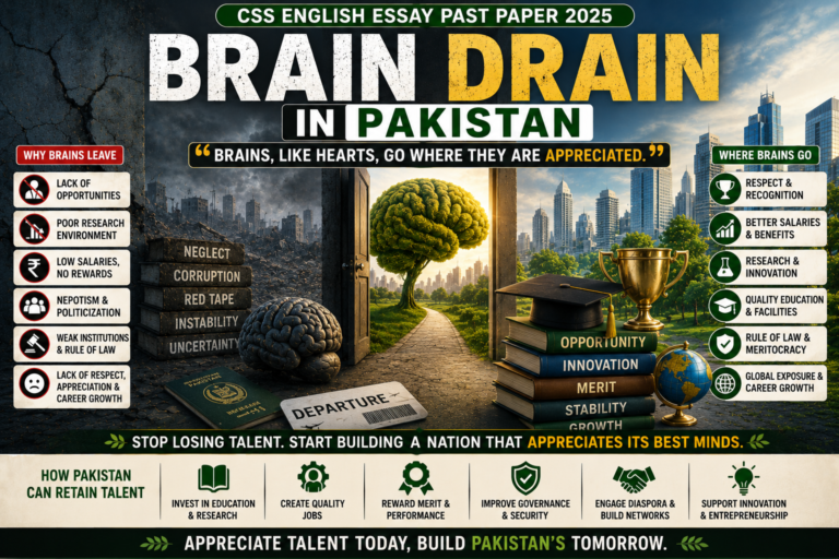 Brain Drain in Pakistan CSS English Essay Past Paper 2025