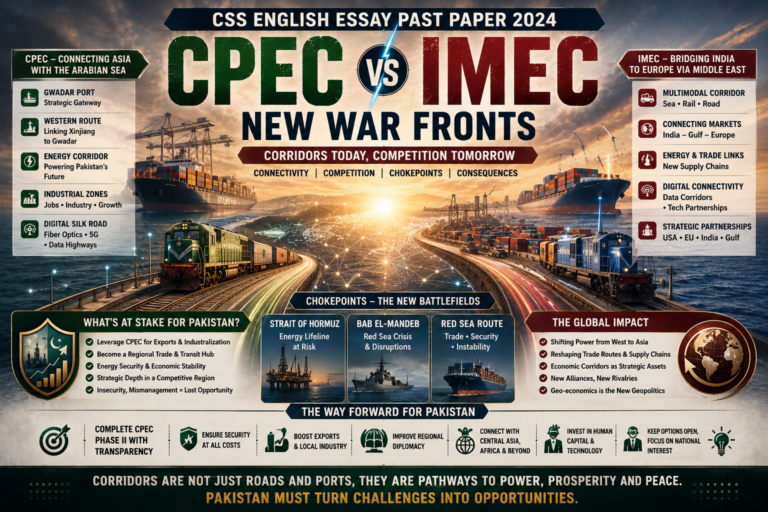 CPEC and IMEC New War Fronts CSS English Essay Past Paper 2024