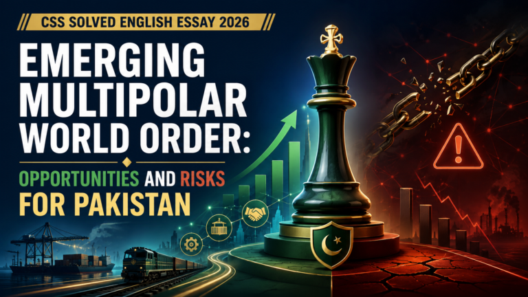 CSS Solved English Essay 2026 Emerging Multipolar World Order opportunities and risks for Pakistan