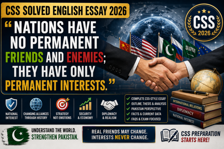 CSS Solved English Essay 2026 Nations have no permanent friends and enemies they have only permanent interests featured image