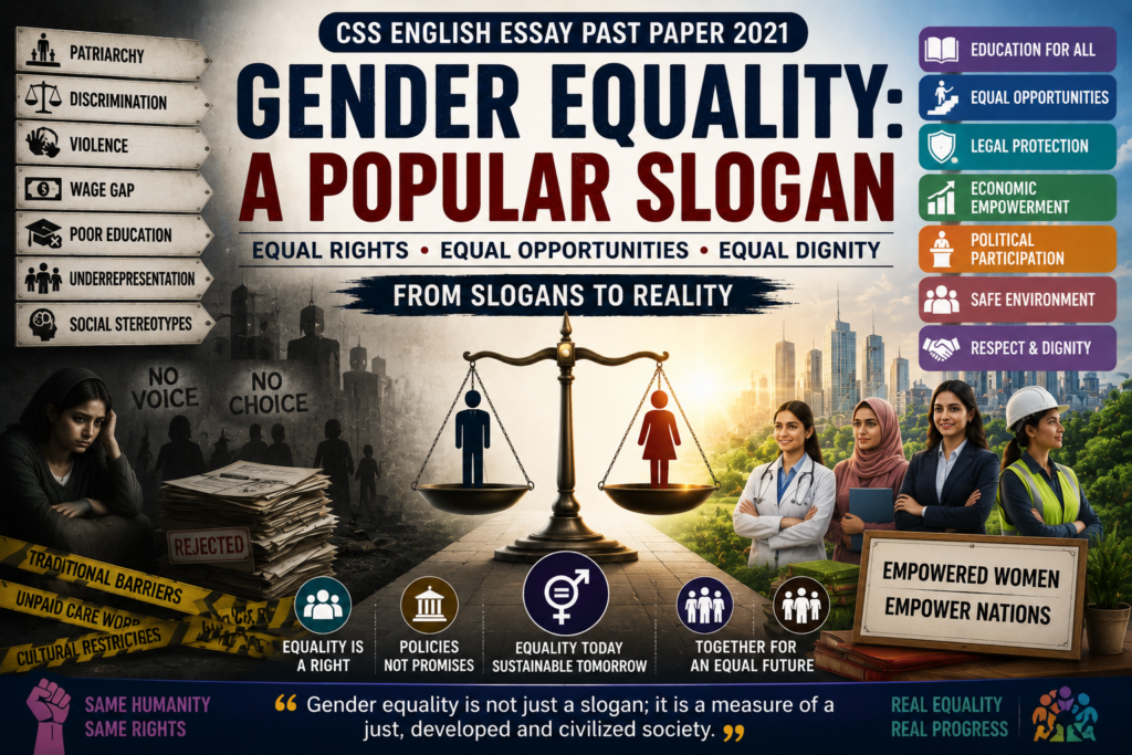 CSS English Essay Past Paper 2021 Gender Equality: A Popular Slogan