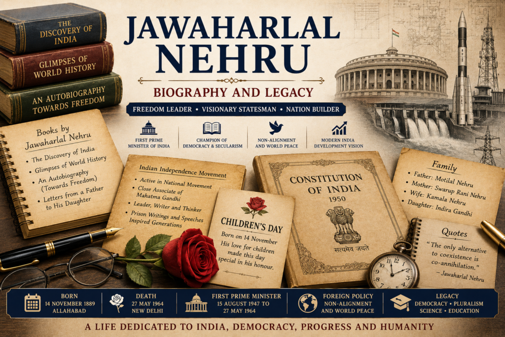 Jawaharlal Nehru biography, first Prime Minister of India, family, wife, daughter, death, books and legacy