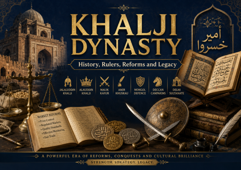 Khalji Dynasty history with Alauddin Khalji, Malik Kafur, Amir Khusrau and Delhi Sultanate reforms
