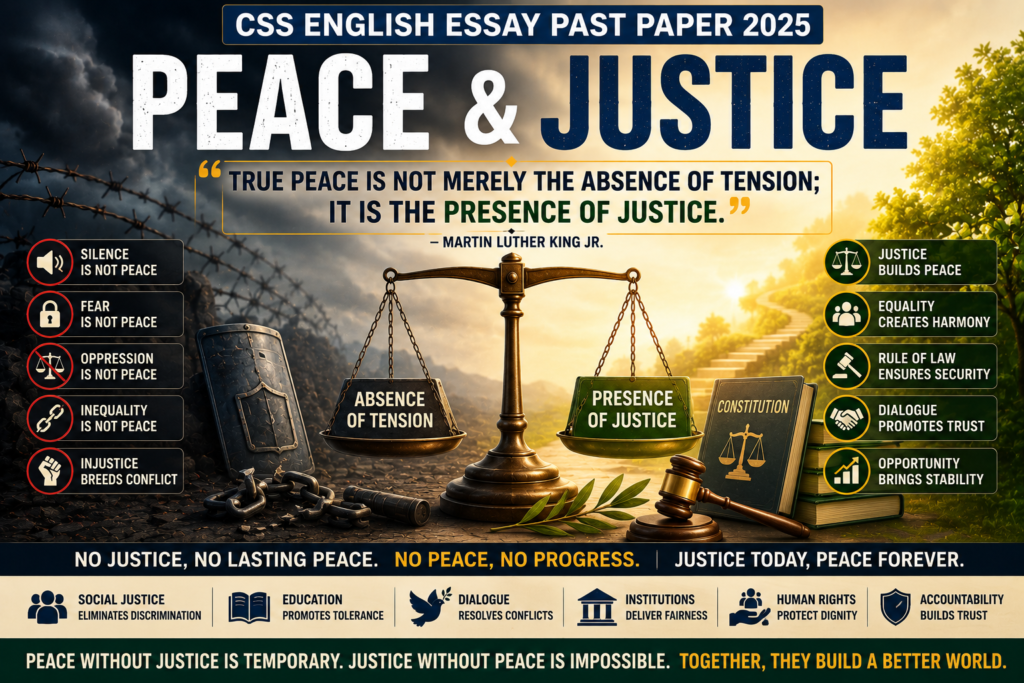 Peace and Justice CSS English Essay Past Paper 2025