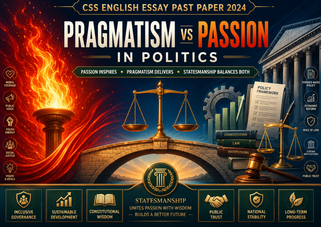 Pragmatism vs Passion in Politics CSS English Essay Past Paper 2024