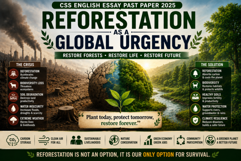 Reforestation as a Global Urgency CSS English Essay Past Paper 2025